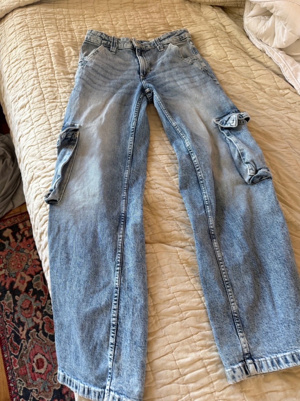 Girls H&M wide leg Light Blue Washed Cargo Jeans